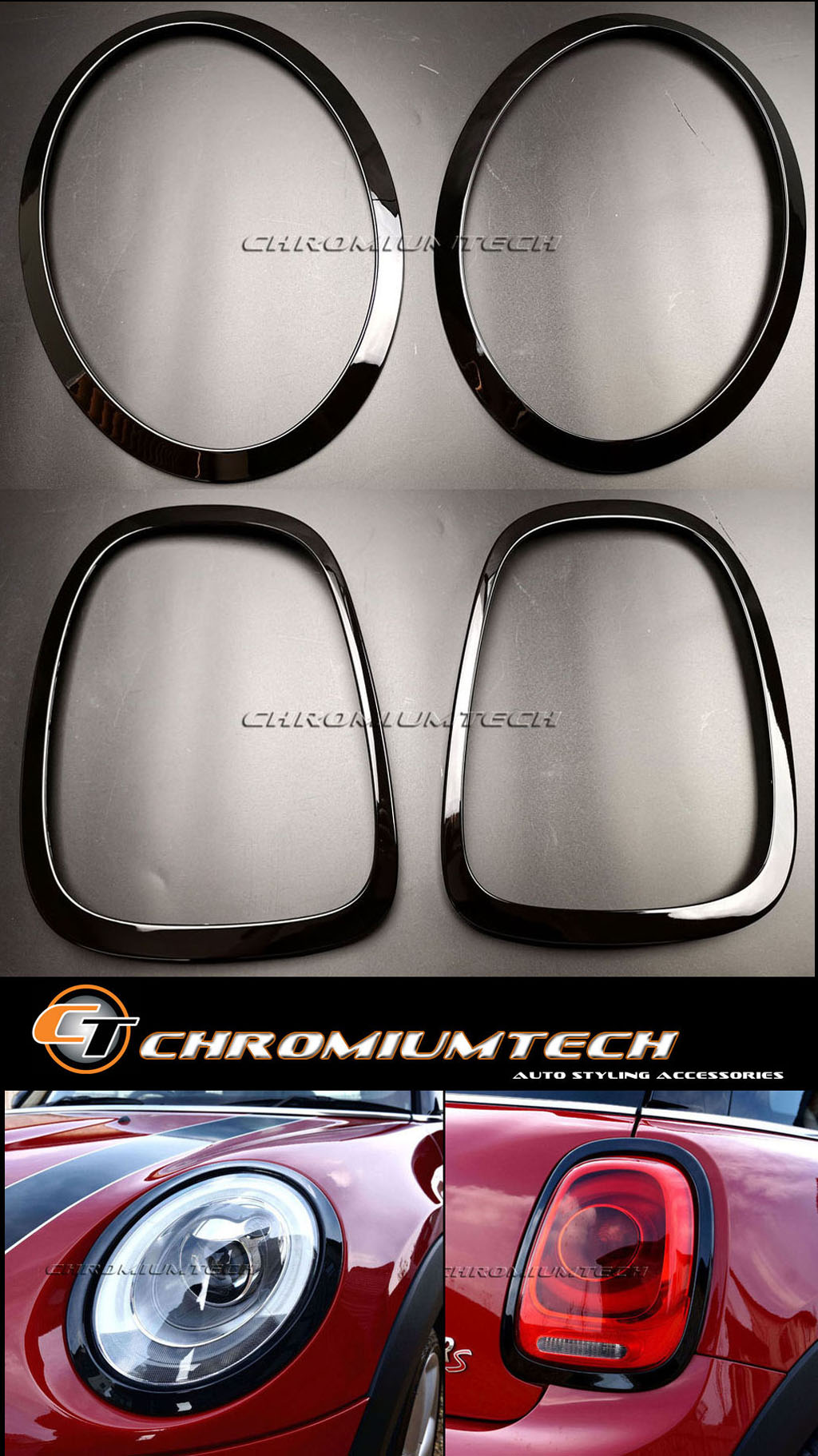 Chromiumtech Black Rear Tail Light Trim Surrounds F55/F56/F57 
