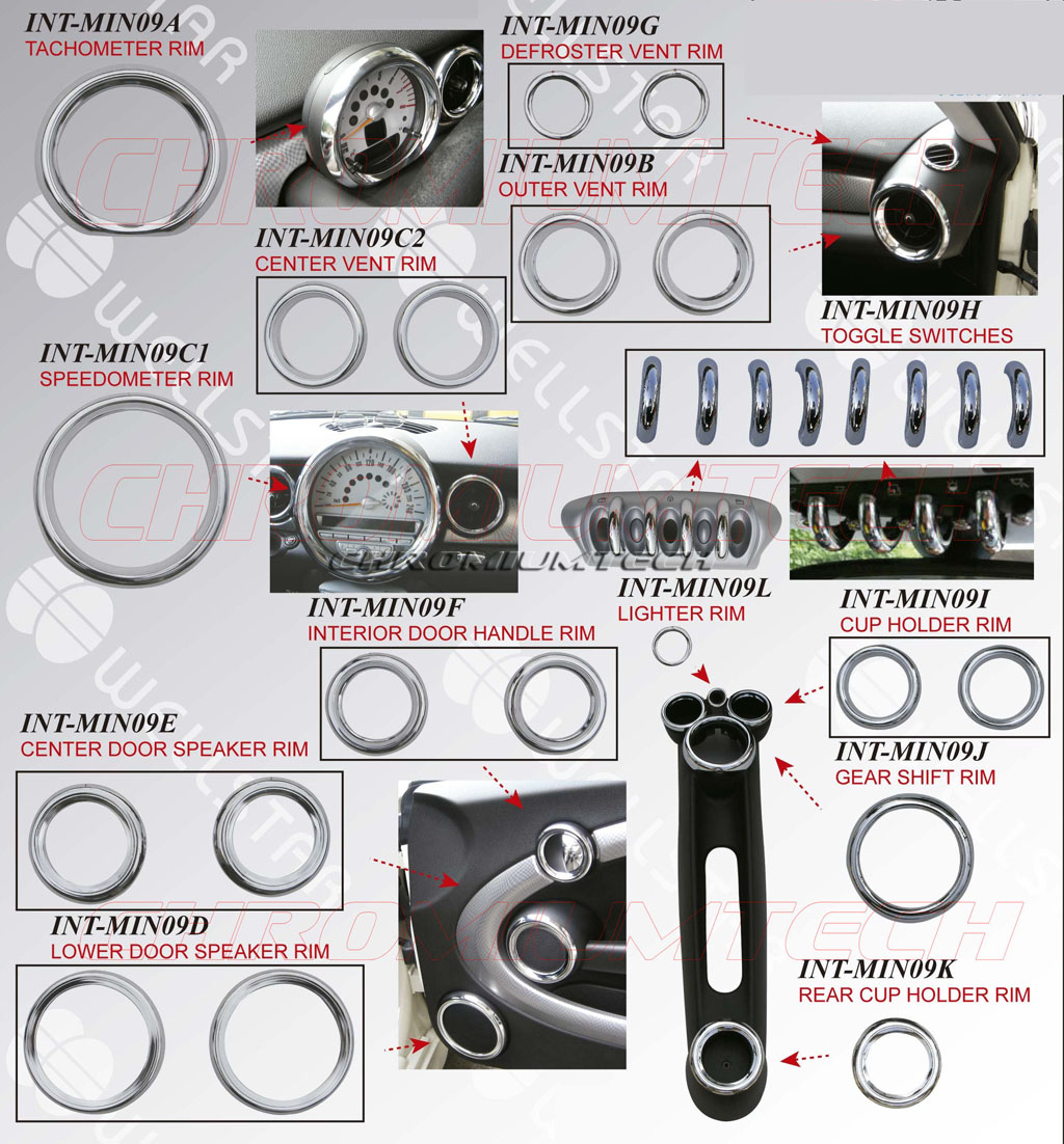 MK2 MINI Cooper R55 R56 R57 R58 R59 Chrome Interior Dial Dashboard Trim Kit  27pc